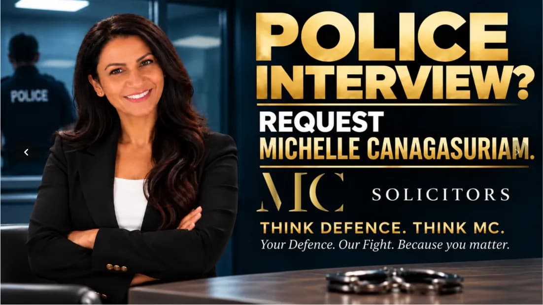 Police interview? Request Michelle Canagasuriam. MC Solicitors. Think Defence. Think MC. Your Defence. Our Fight. Because you matter.