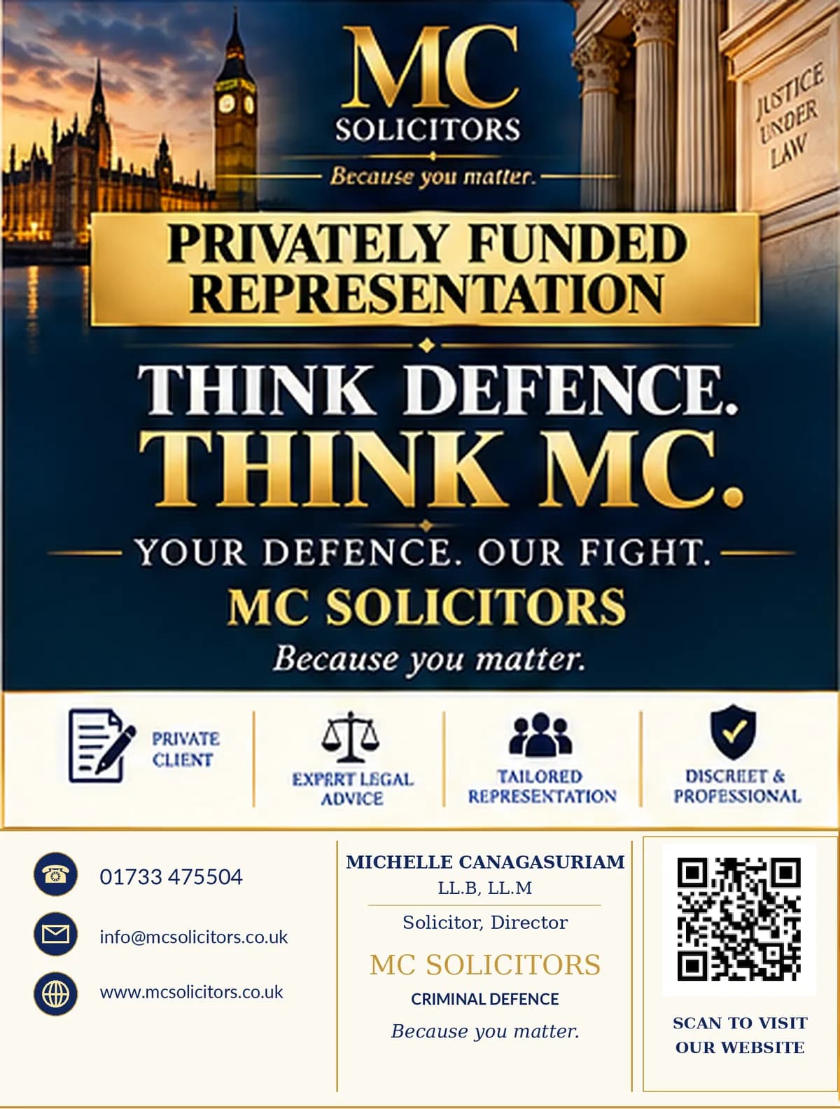Privately funded representation. Think Defence. Think MC.
